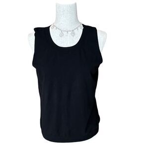 Talbots Black Sleeveless Blouse -Top - Cami -Ribbed Neck & Waistline Size Large